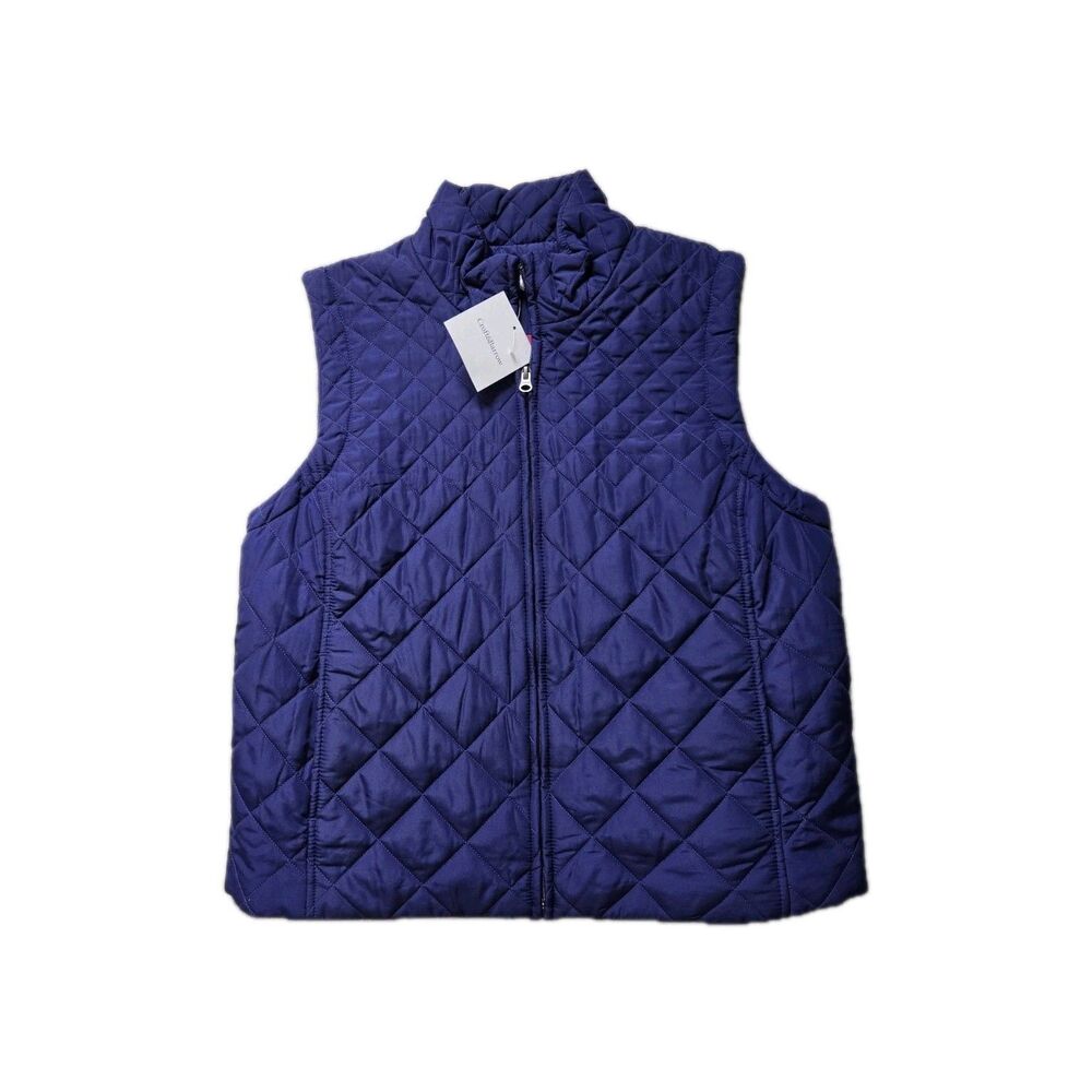 NWT Croft & Barrow Quilted Puffer Vest Purple Sapphire Zip Front Womens L